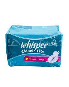 WHISPER MAXI FIT L WINGS SANITARY PADS 15S