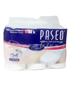 PASEO BATHROOM TISSUE ROLLS PLAIN 3PLY 12S PACK