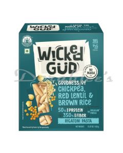 WICKEDGUD RIGATONI PASTA 450GM MADE WITH CHICKPEA, RED LENTIL & BROWN RICE.