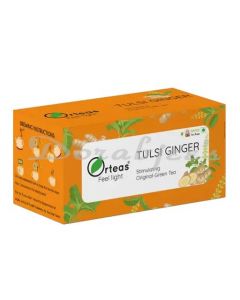 ORTEAS STIMULATING TULSI GINGER GREEN TEA, FRESH TULSI LEAVES AND GINGER. 20 TEA BAGS. 40G