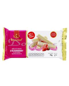 KRAVOUR WAFER ROLL BISCUIT STRAWB 75G