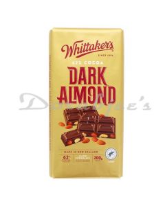 WHITTAKERS DARK CHOCOLATE ALMOND 62% COCOA 200G