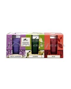 PAN AROMAS SCENTED GLASS CANDLE LAVENDER JASMINE ROSE 3PK